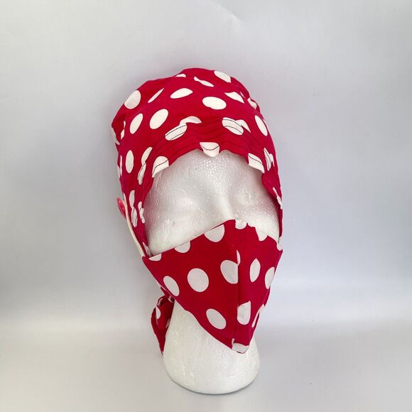 Unisex Surgical Scrub Hat With Matching Mask Red Polka Dots - Picture 6 of 12
